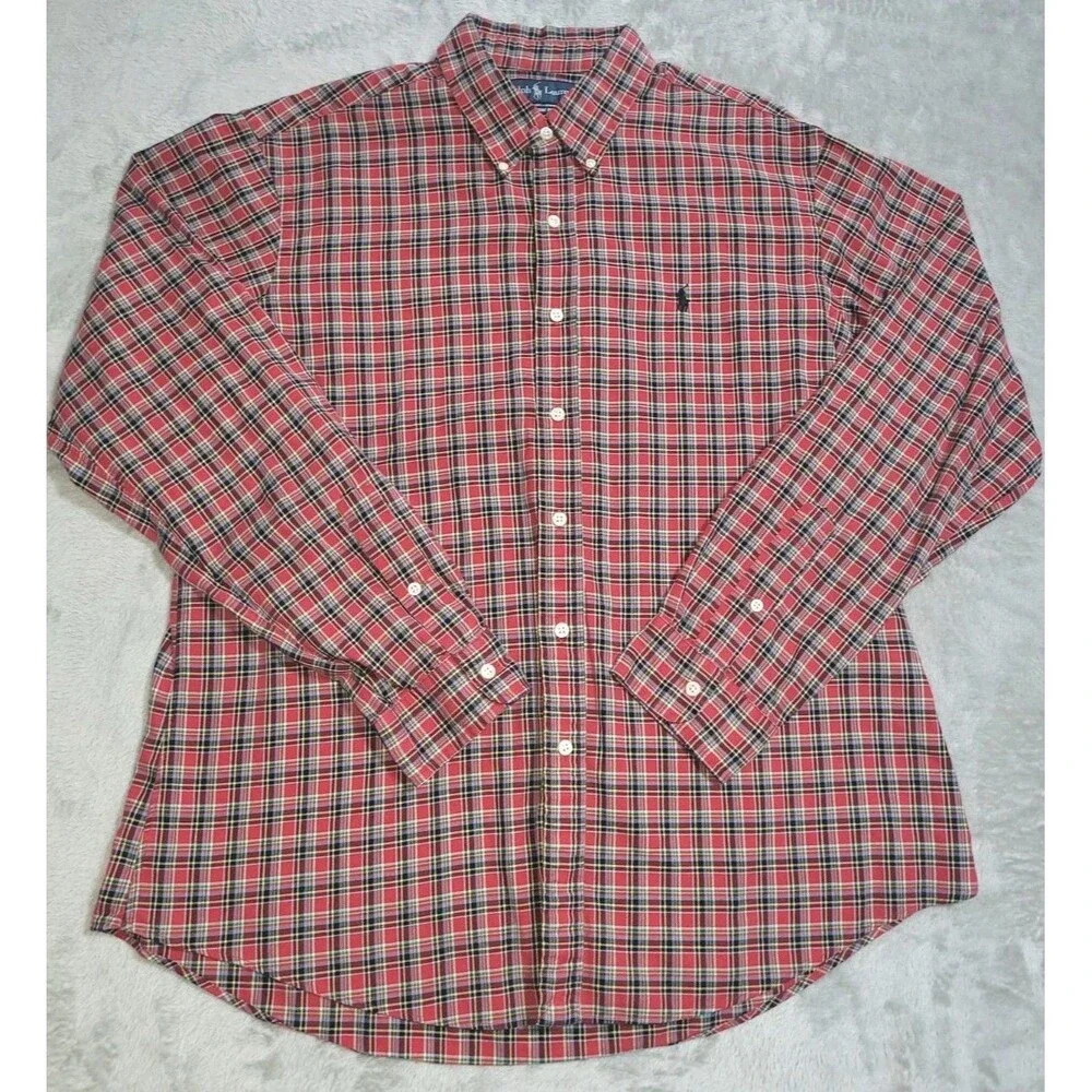 Ralph Lauren Shirt 100% Cotton Red/Green Plaid Long Sleeve Button Down Mens XL - Picture 2 of 11